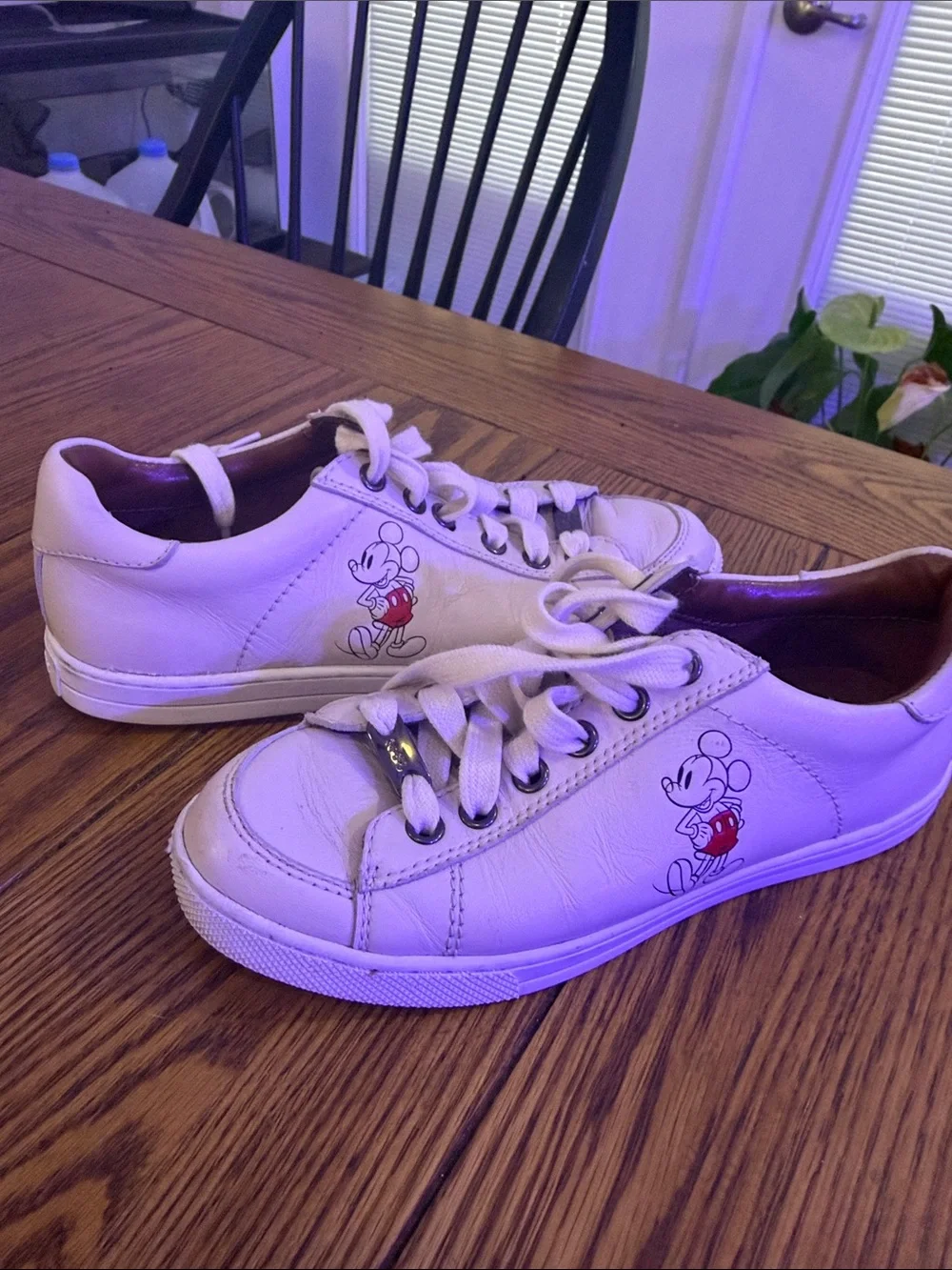 Coach White Leather Low-Top Sneakers with Mickey Character Accent